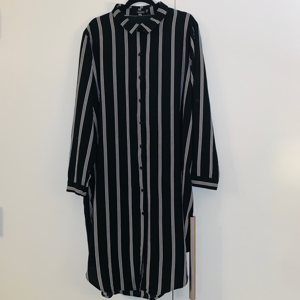 Boohoo Plus Size Striped Collar Shirt Dress